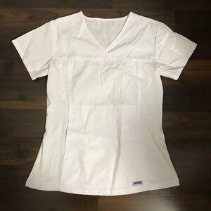 MOBB Double Pocket Medical Uniform Scrub Top Blouse XS V Neckline White